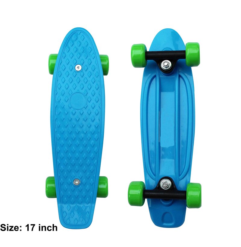 SK8MEMO 17X5inch Kids Skateboard, Mini Skateboard for Beginners (Blue)……