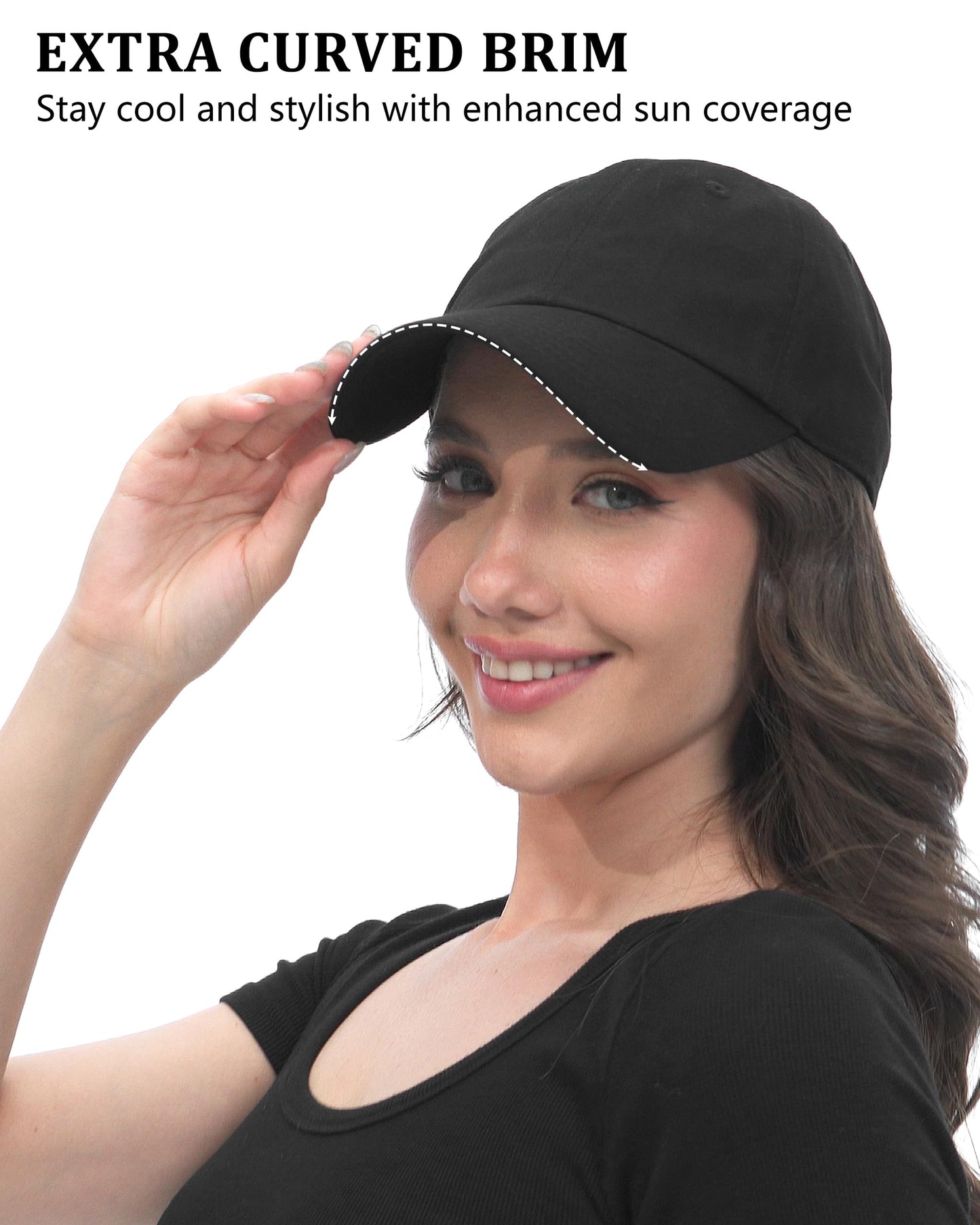 GADIEMKENSD Extra Curved Brim Baseball Cap, Womens Baseball Hat, Plain Dad Hat with Adjustable, Ball Caps for Men Unstructured Blank Low Profile Golf Hats for Gym Run Tennis Workout Black Khaki