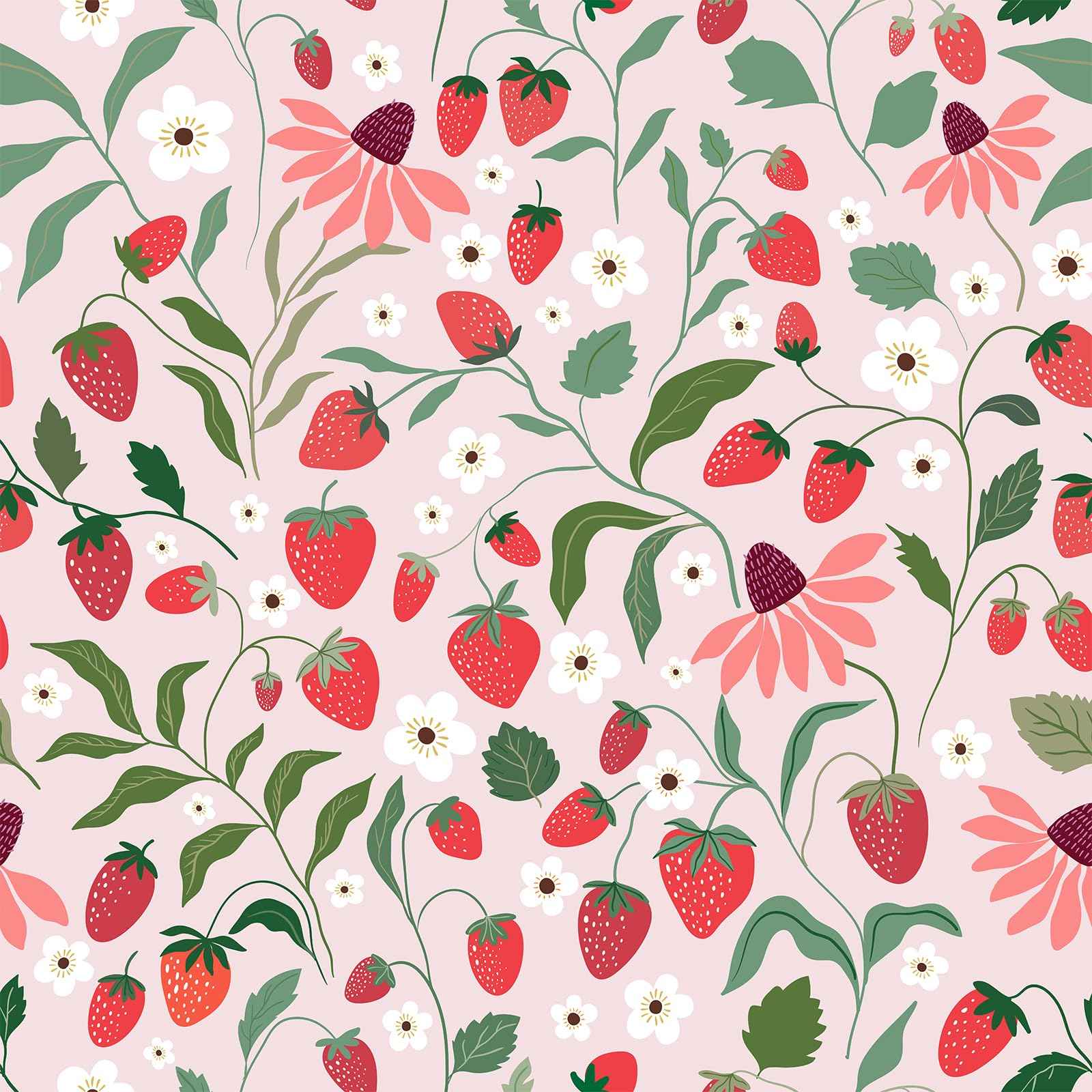 VEELIKE Strawberry Wallpaper Peel and Stick Pink Fruit Floral Wallpaper for Girls Bedroom Nursery Kitchen 17.7''x118'' Removable Prepasted Botanical Wallpaper Pink Contact Paper for Cabinets Drawers