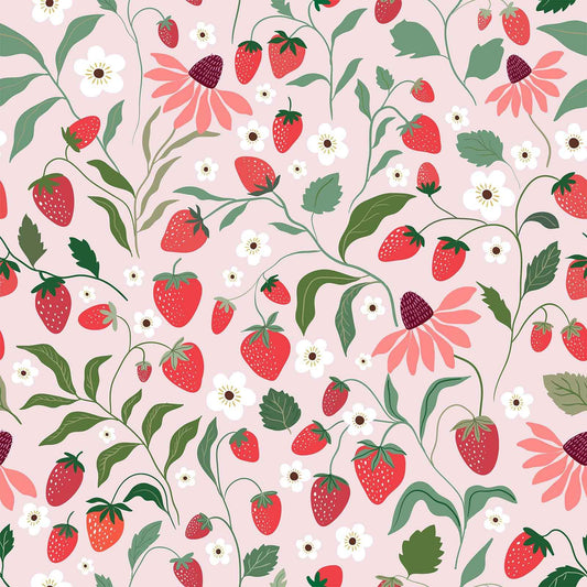 VEELIKE Strawberry Wallpaper Peel and Stick Pink Fruit Floral Wallpaper for Girls Bedroom Nursery Kitchen 17.7''x118'' Removable Prepasted Botanical Wallpaper Pink Contact Paper for Cabinets Drawers
