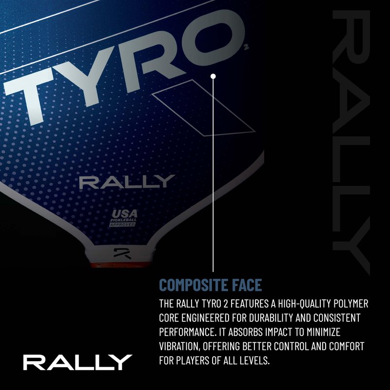 Rally Tyro 2 Pickleball Paddle – Lightweight 7.0-7.5 oz, Durable Polymer Core, Composite Face, 5" Handle for Extra Grip – Great for Beginners - USAPA Approved