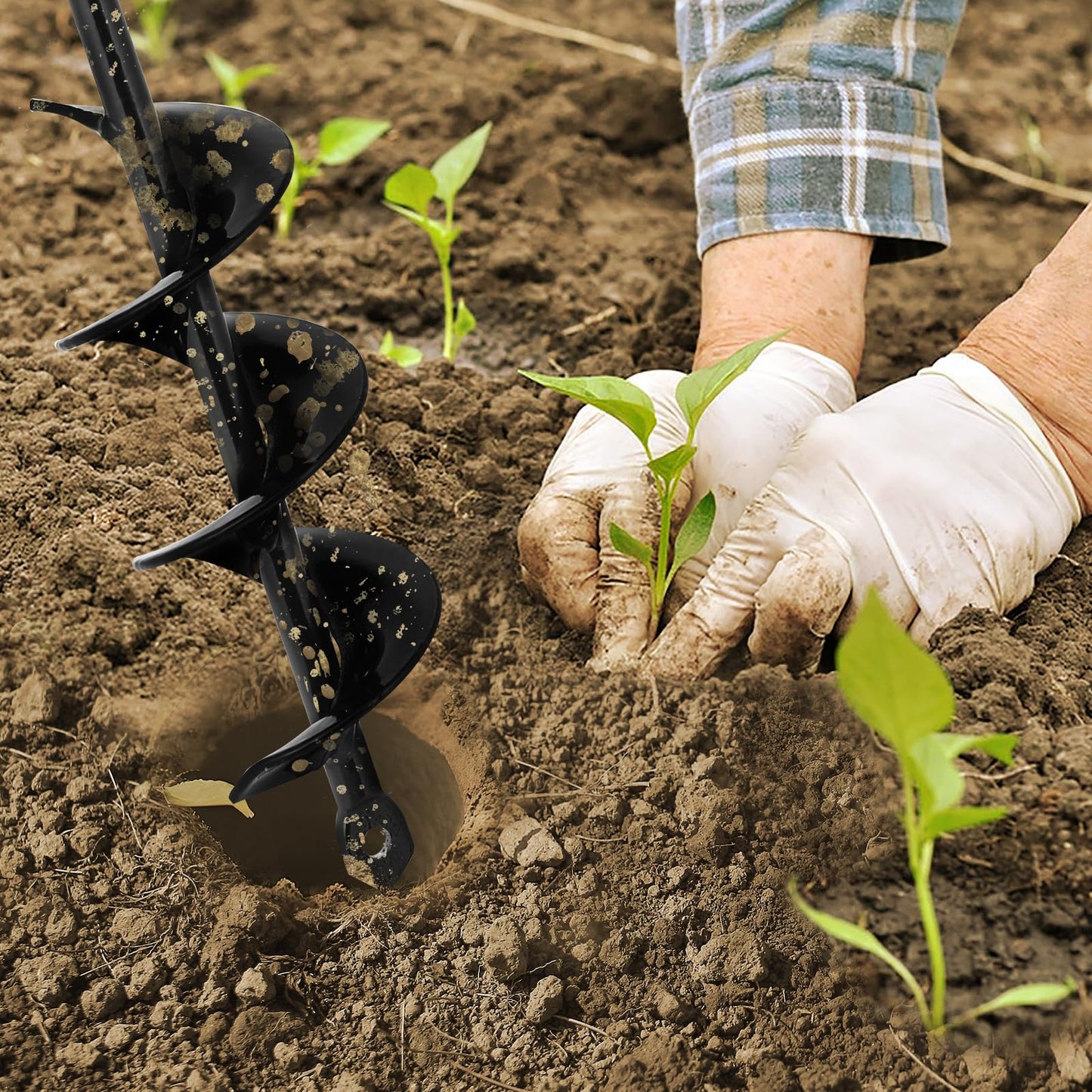 Auger Drill Bit for Planting 3 x 9 Inch, Garden Auger Spiral Bit Bulb Planter Tool Drill Auger for Planting Bulb, Bedding, Post or Umbrella Hole Digger for 3/8" Hex Drive