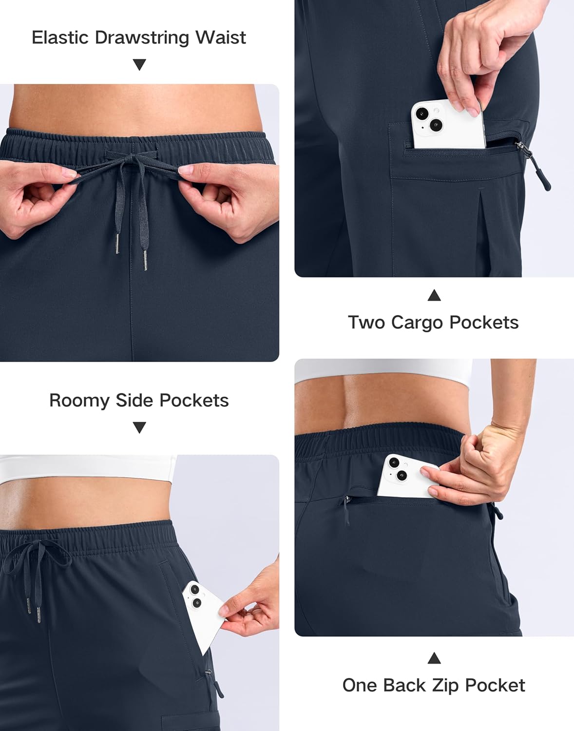 SANTINY Women's Lightweight Hiking Cargo Shorts - Quick Dry with 5 Zipper Pockets | Summer Travel & Golf
