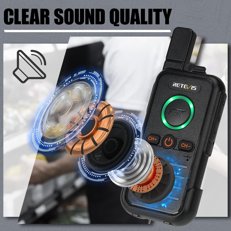 Retevis RB45 Walkie Talkies 8 Pack,Rechargeable Long Range Two Way Radio,Dual PTT,Indicator,Loud Sound,Mini,Wearable Small Walkie Talkie for Seniors Adults Elderly Healthcare Hospital Nursing Home