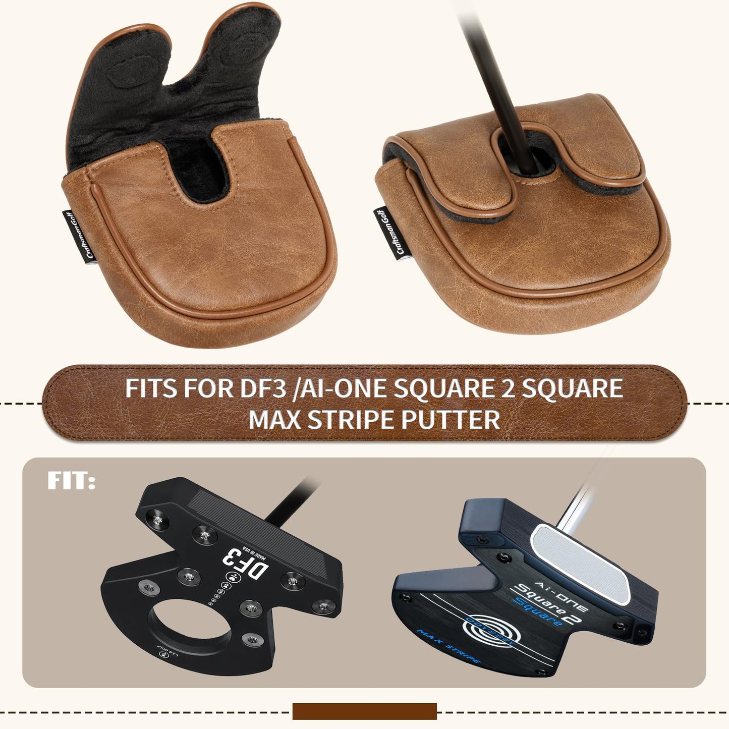 Craftsman Golf Genuine Leather Classic Center Shaft Mallet Putter Headcover Cover for LAB DF3