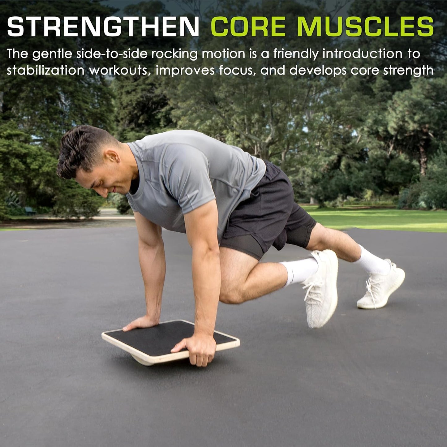 ProsourceFit Wooden Rocker Balance Board - Anti-Slip Core Trainer for Stability & Therapy | 17.5in Black