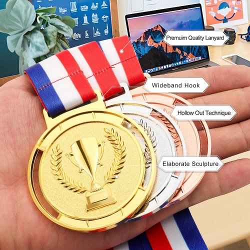 3 Pcs Olympic Medals by Trophy Style - Gold, Silver, Bronze | 2.55 Inch Winner Medals with Smooth Ribbon for Sports Competitions