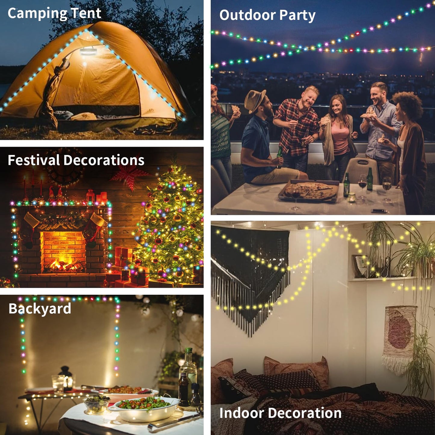 Camping String Lights 32.8FT, 2 in 1 Outdoor Camping Lantern with 14 Lighting Modes, 30s Recovery, IP44 Waterproof, 4000mAh Battery, Portable Camping Lights for Camping, Yard, Festival Decor