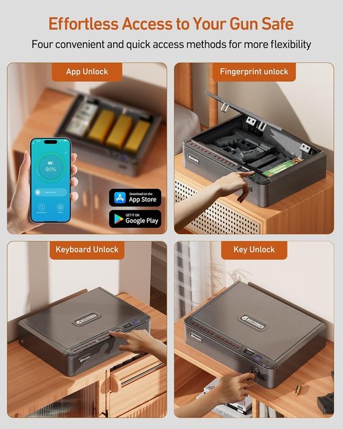 BILLCONCH Smart Gun Safe - Biometric Handgun Safe with 4 Access Methods | LCD & Voice Guide, Ideal for Home & Car