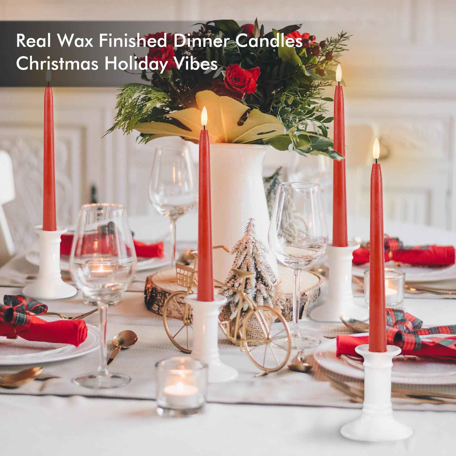 Fanna Flameless Taper Candles with Timer, Battery Operated Led Candle Sticks Real Wax Finished, Remote and Batteries Included - H 11" Set of 4 (Red)