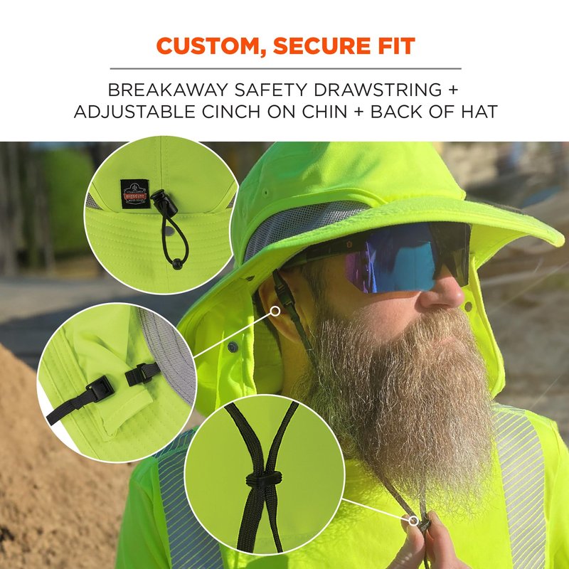 Ergodyne Chill Its 8934 Ranger Hat with Neck Shade, Hi Vis Lime