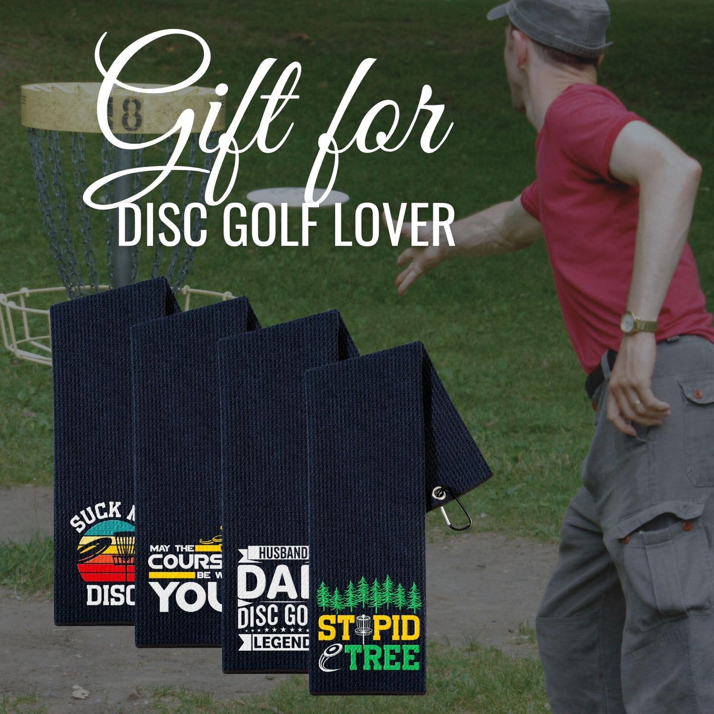 CybGene Disc Golf Gifts, Disc Golf Towel, 16”x 24” Microfiber Golf Towel, Stupid Tree, Black