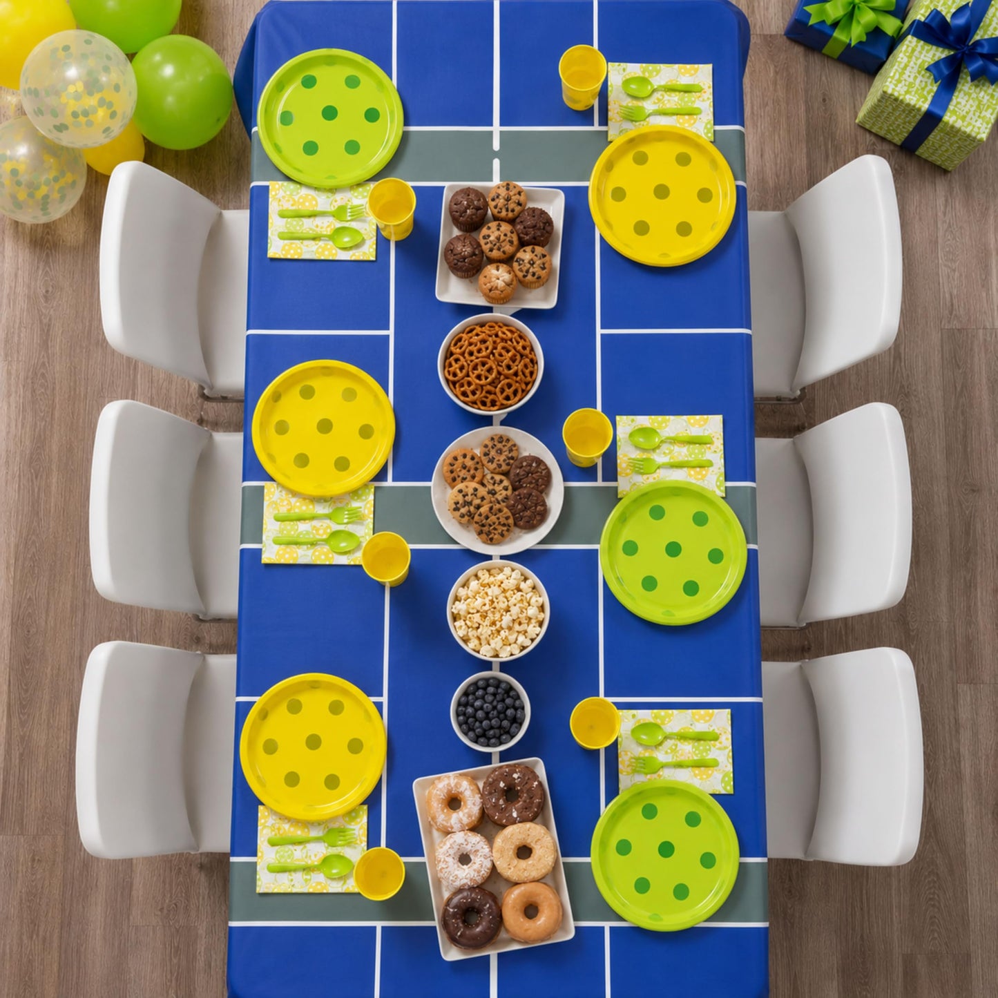 Blue Orchards Pickleball Table Cover (Pack of 3) - Pickleball Party Supplies and Decorations Sports Themed Plastic Tablecloth Birthday Baby Shower Tableware, 54x108 XL Rectangle Tablecloths