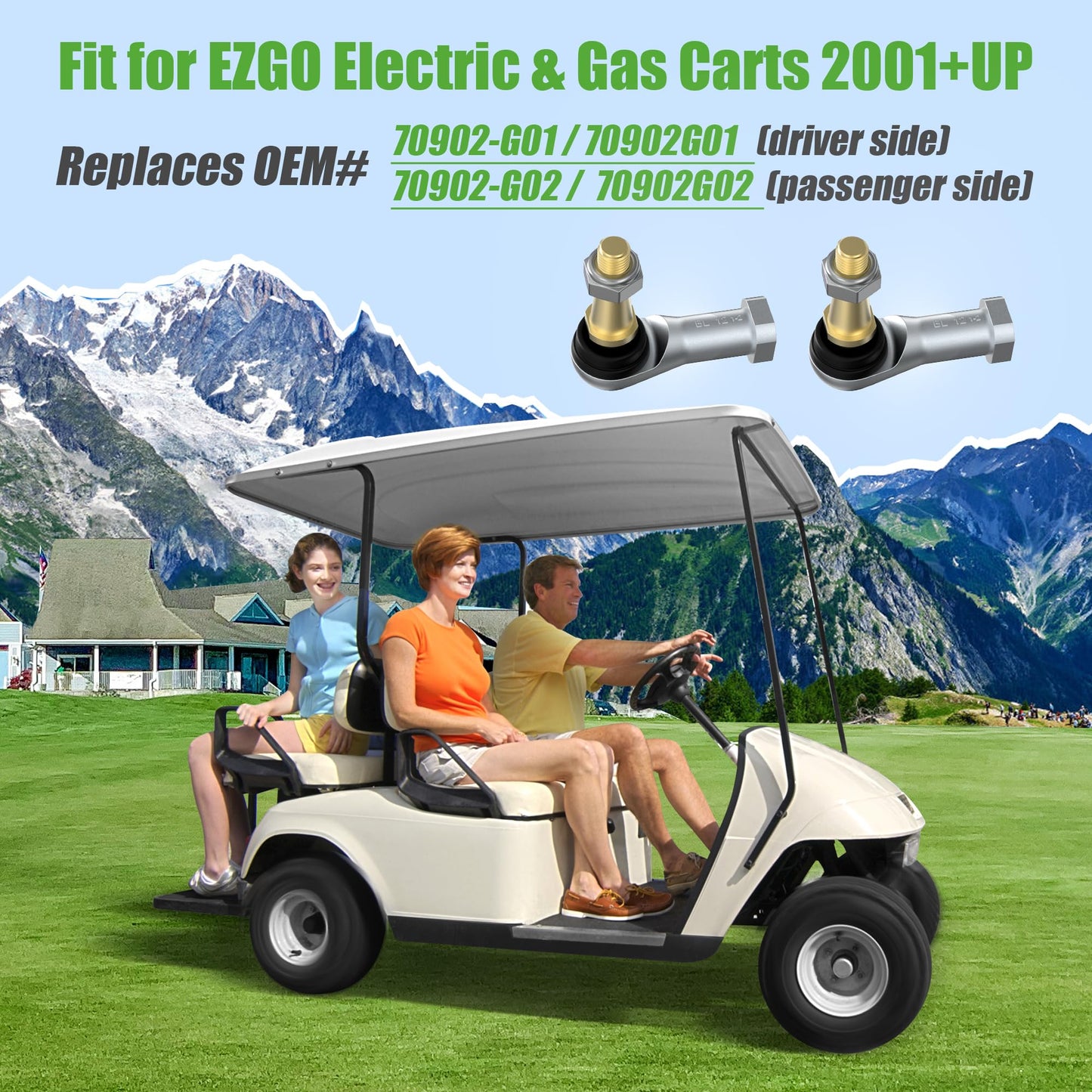 10L0L Golf Cart Tie Rod Ends Ball Joint Kit for EZGO TXT 2001-Up Electric & Gas Models-Driver & Passenger Side Replacement Parts (Fits OEM #70902-G01 70902-G02) - 2-Piece Set