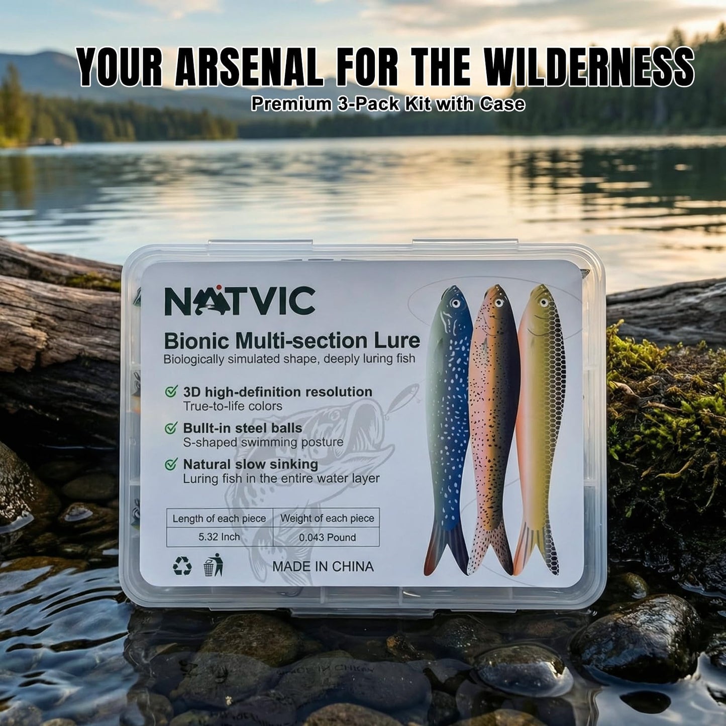 NATVIC Jointed Swimbait 3 Pack, Slow Sinking Bass Fishing Lures