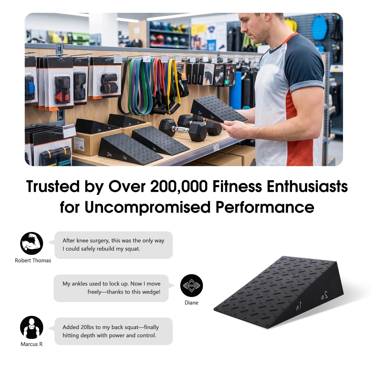 Folaps Squat Wedge Block with Guide for Heel Elevated Squat Weightlifting Slant Board for Squats with Carry Bag to Improve Mobility Balance and Strength