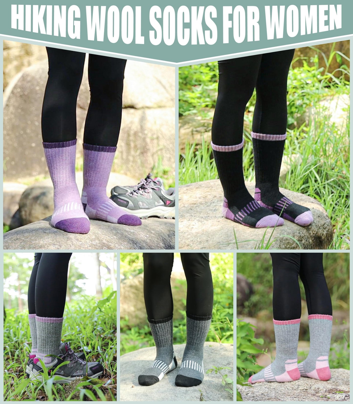 Yebing Merino Wool Hiking Socks for Womens Thermal Warm Winter Boot Crew Cushion Cozy Thick Work Gift Socks 5 Pairs Mixed Color A,Large
