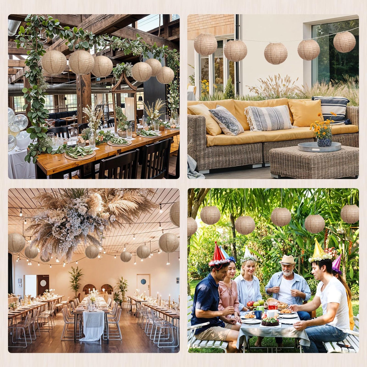 LIHAO 10 inches Paper Lanterns Print Burlap Chinese Lanterns for Boho Classroom Decor Farmhouse Classroom Decorations Boho Themed Party Baby Showers Wedding Birthday (6PCS)