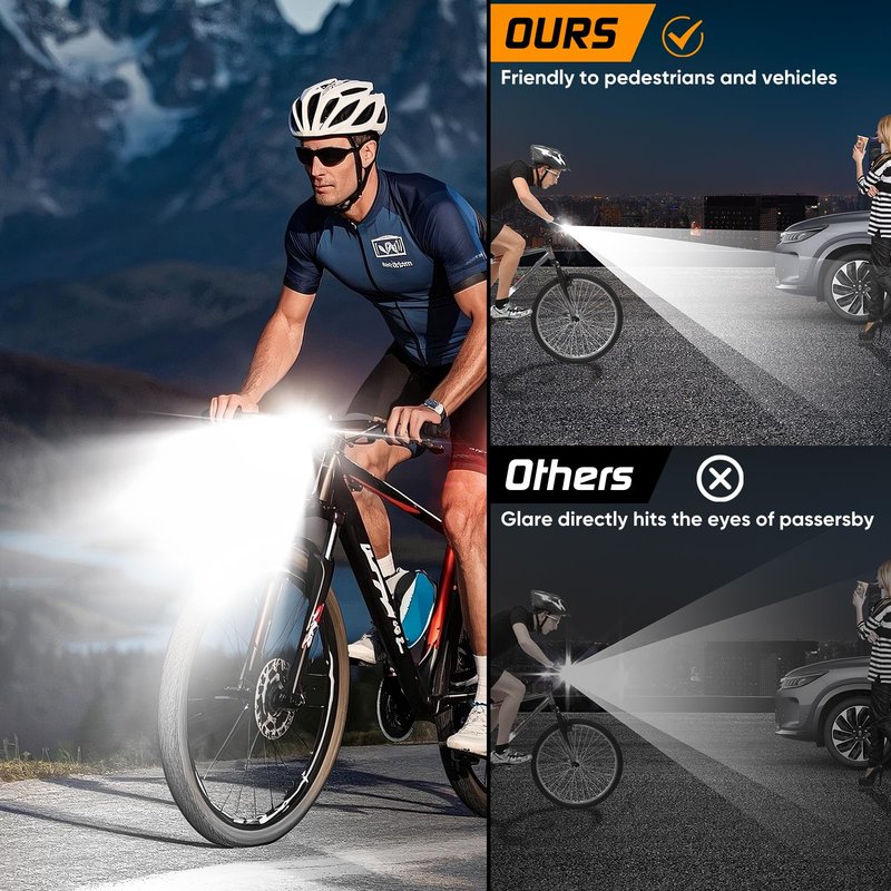 Bright LED Bike Light for Night Riding,2025 Upgraded Rechargeable Bicycle Lights Set 5 Modes IPX6 Waterproof MTB Off-Road Cycling Commuting