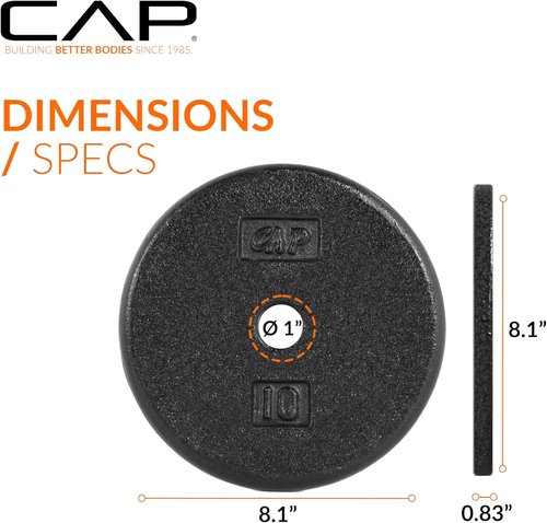 CAP Barbell Standard 1-Inch Cast Iron Weight Plates - Durable Singles & Sets | 1.25-50 lbs Options