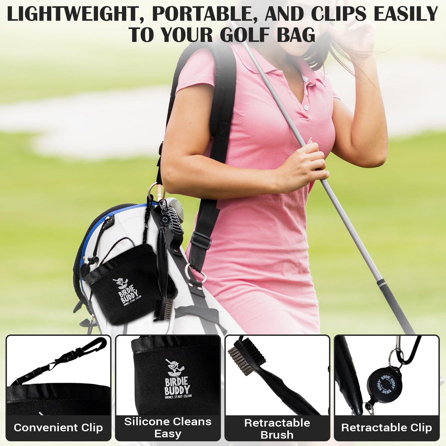 Birdie Buddy Golf Club Washer Bag with Retractable Brush – Portable Golf Club Cleaner, Durable Silicone Bag, Easy On-The-Go Club Cleaning Tool