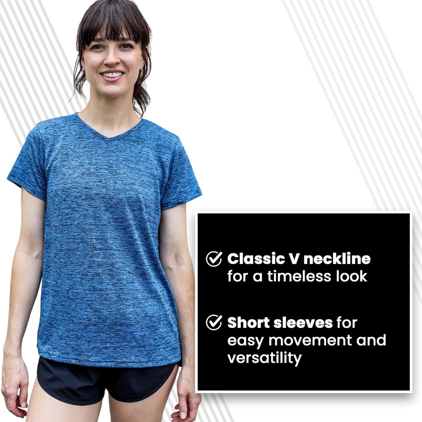 Skiennix Women's Dry-Fit V-Neck T-Shirts - Moisture-Wicking Activewear for Yoga & Gym | 5 Pack