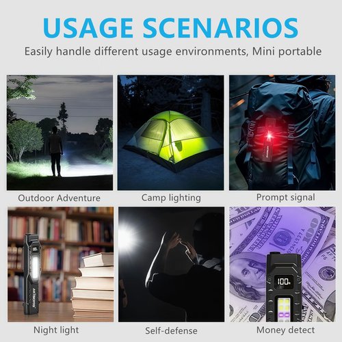 EDC Tactical Flashlight, 1200lm Flat LED Small Flashlight Rechargeable, Dual-Switches with Lock-Out & Clip, Digital Display Stainless Steel Compact Pocket Flash Light for Emergency, Camping (Black)
