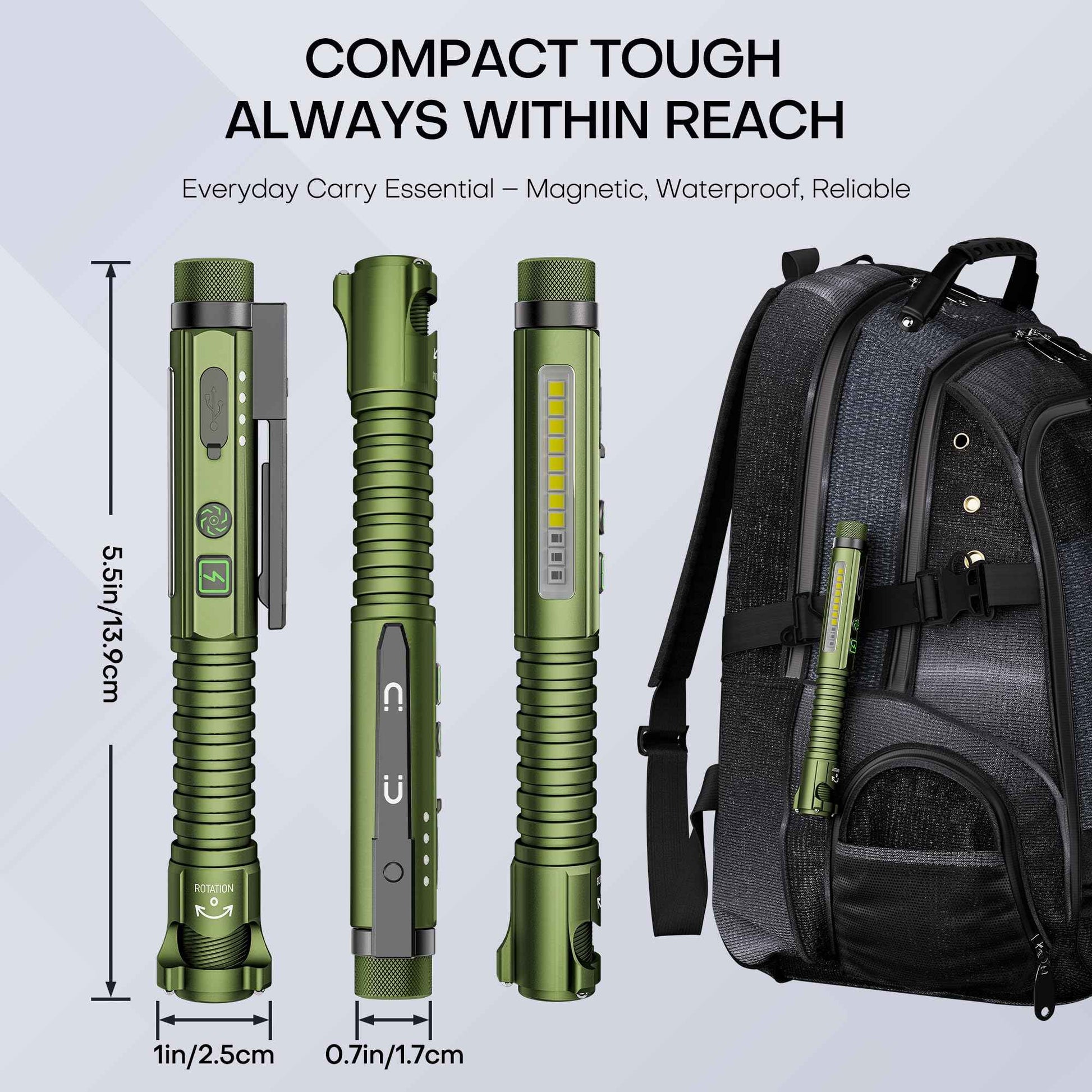 EDC Pen Flashlight Rechargeable,800 Lumen Small Flashlights with Magnetic Clip & Base, 11 Modes LED Pocket Flashlight,Glass Breaker&Bottle Opener, USB-C Flash light for Working,Home and Emergency