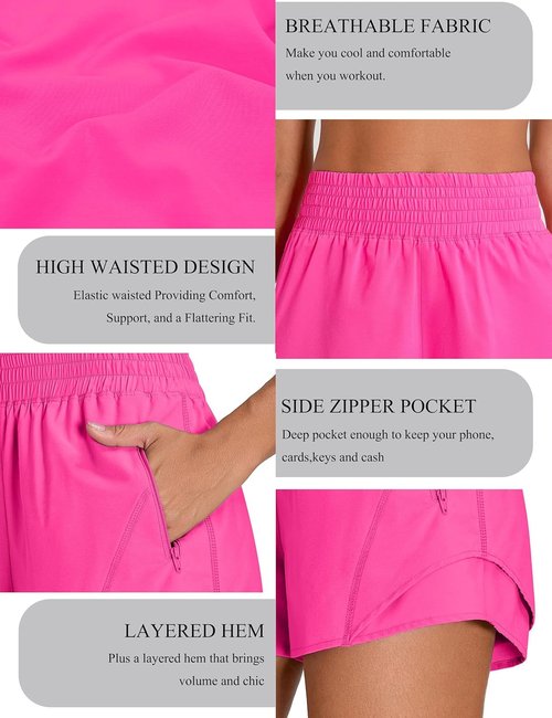 BMJL Women's Athletic Shorts - High Waisted 2.5" Running Shorts with Zipper Pocket | Sporty Gym Workout