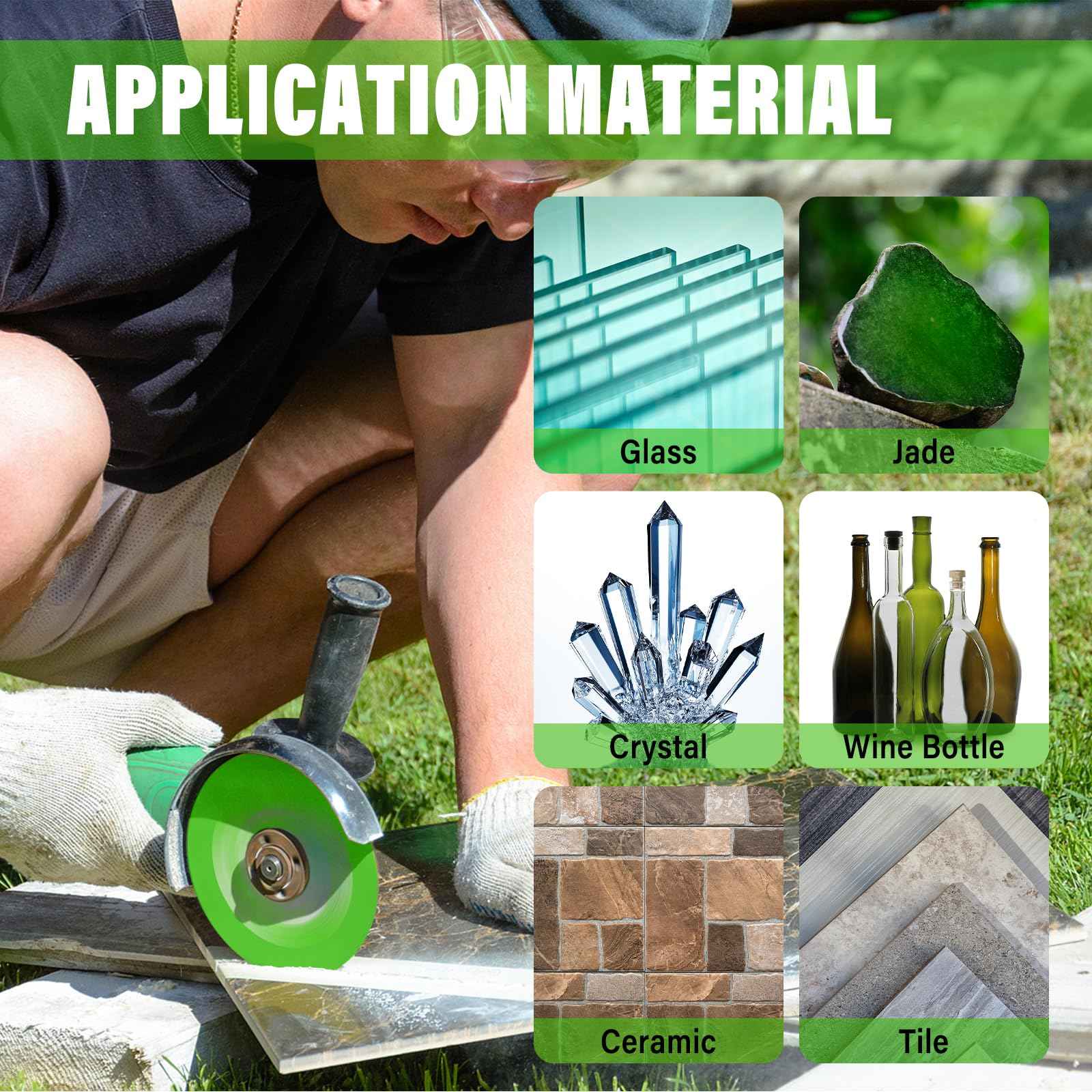 5 PCS 4-1/2 Inch Glass Cutting Disc for Angle Grinder, Diamond Saw Blades Grinding & Cutting Discs for Ceramic, Crystal, Marble, Jade, Tile, Wine Bottle, 7/8" Arbor