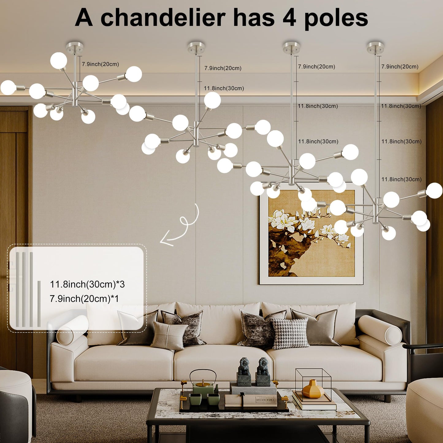 Deyidn Sputnik Chandelier Modern Brushed Nickel Chandeliers Mid Century Ceiling Lighting Fixture for Living Room, Kitchen, Bedroom, Dining Room, and Farmhouse (10-Light)