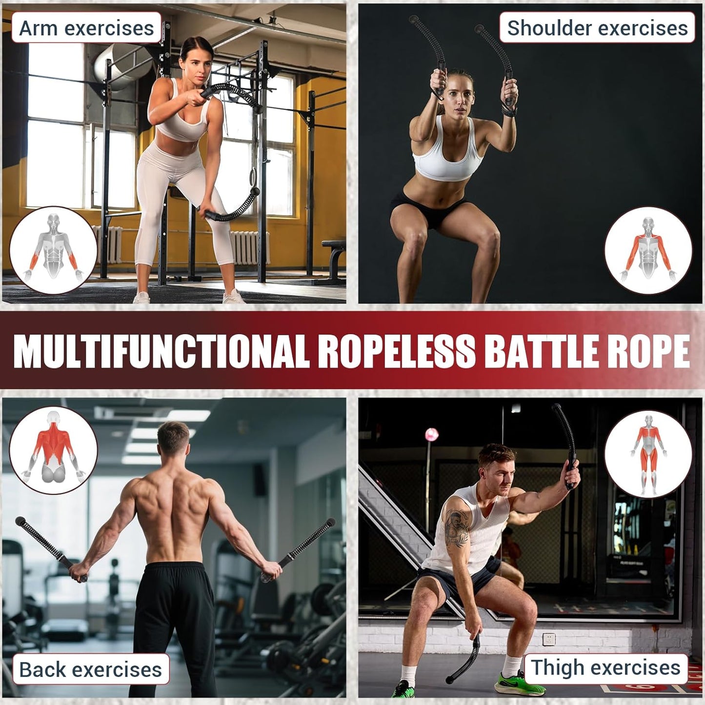 Skiennix Weighted Ropeless Battle Ropes - Heavy Duty Cordless Design for Home Gym | Strength & HIIT Training