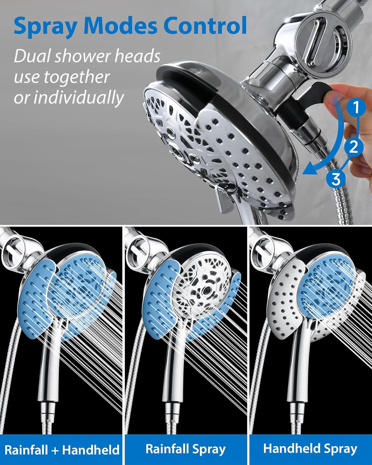 2.5GPM 7.2" Rainfall & Handheld Shower Head Combo with 60" Stainless Steel Hose