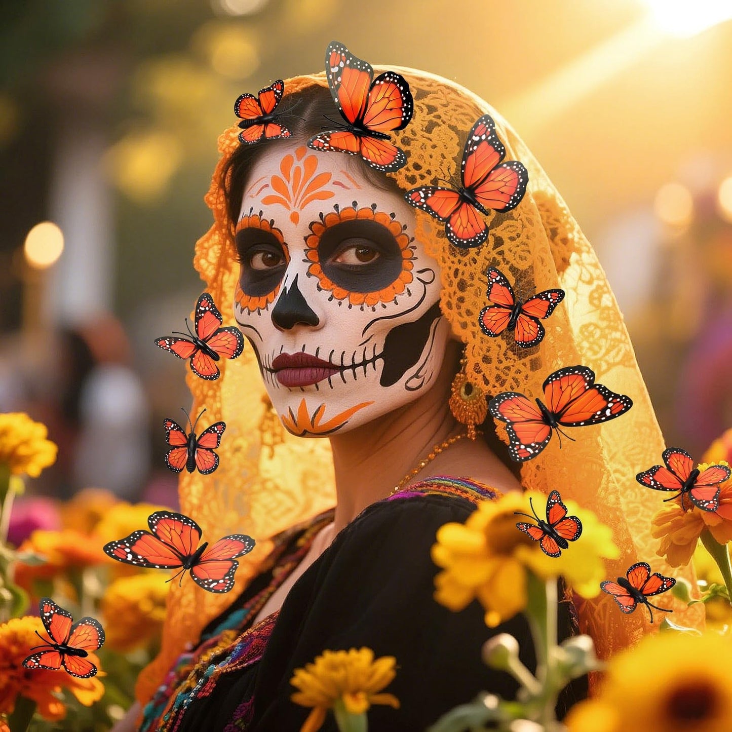 SEPGLITTER Monarch Butterfly Decorations, 60 Pcs 3D Artificial Monarch Butterfly 4 Sizes Orange Fake Butterflies Wall Decal for Home Party Day of The Dead Halloween Autumn Wedding Bedroom Craft Decor