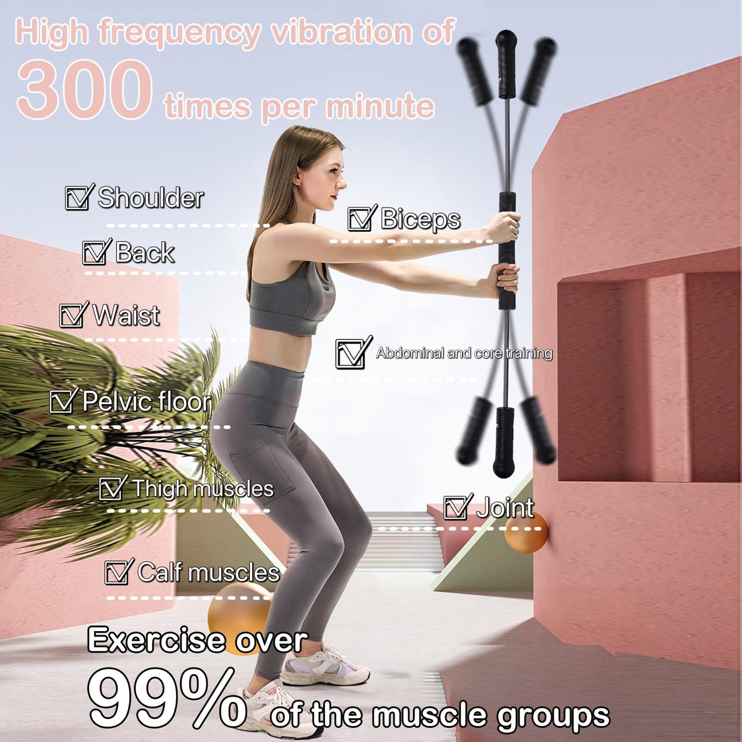 Elastic Fitness bar, Weight bar, Core Strength Training, Arm Twister, Home Gym Workout, Suitable for Men, Women Body Shaping and Fat Burning Training (Black)
