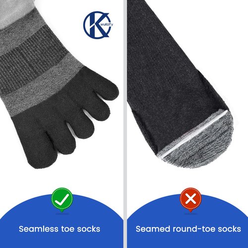 KWUKOTY Cushioned Compression Ankle Running Toe Socks COOLMAX, 3 Pairs Black Men's 10-13 Women's 11-14