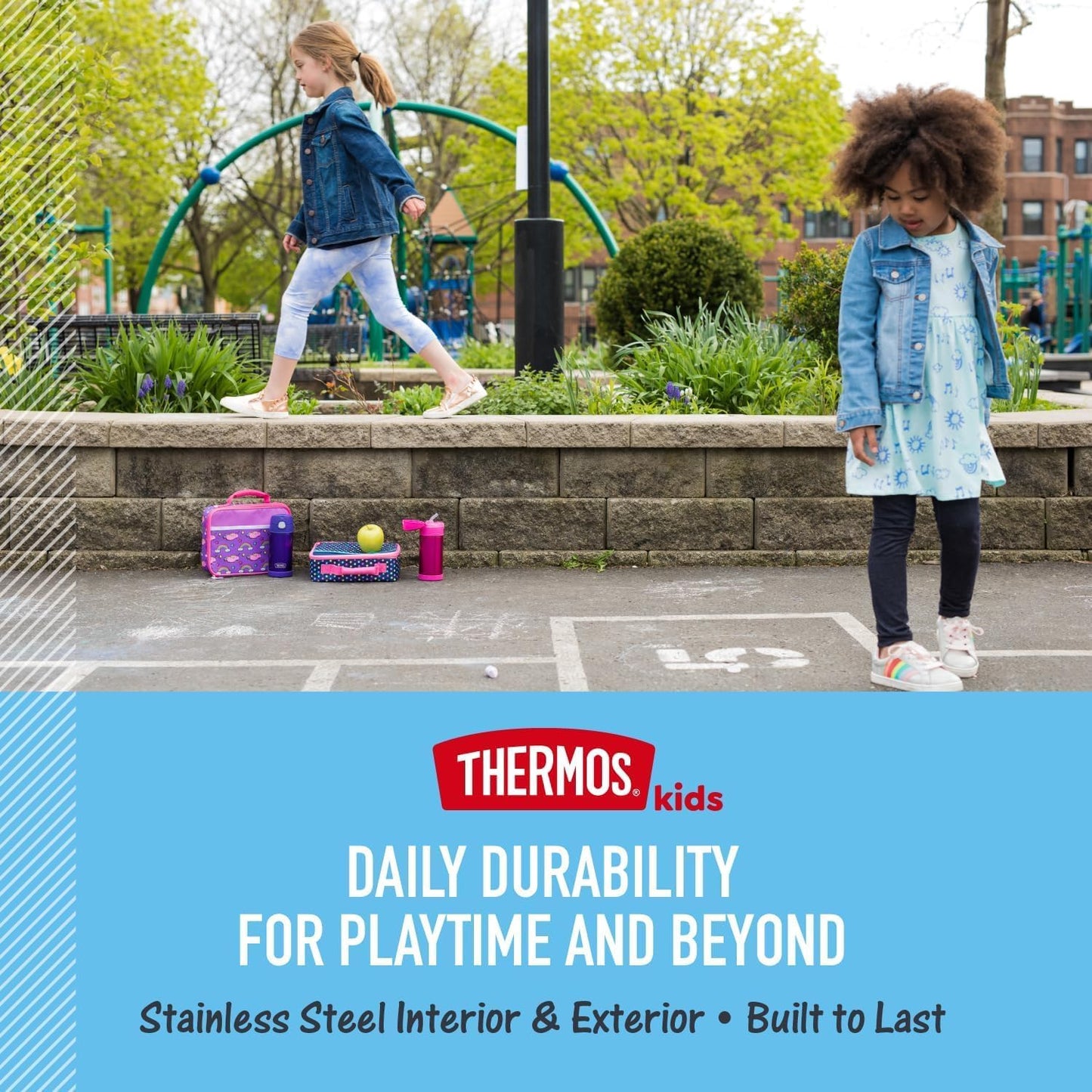 THERMOS FUNTAINER Water Bottle - 12 Ounce Stainless Steel, Vacuum Insulated with Straw for Kids | Construction Design