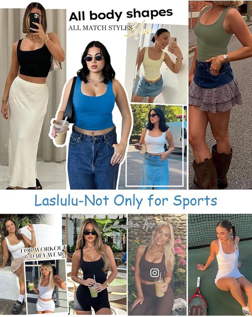 LASLULU Women's Long Line Sports Bra - Padded Crop Tank for Yoga & Gym Workouts | Comfortable Fit