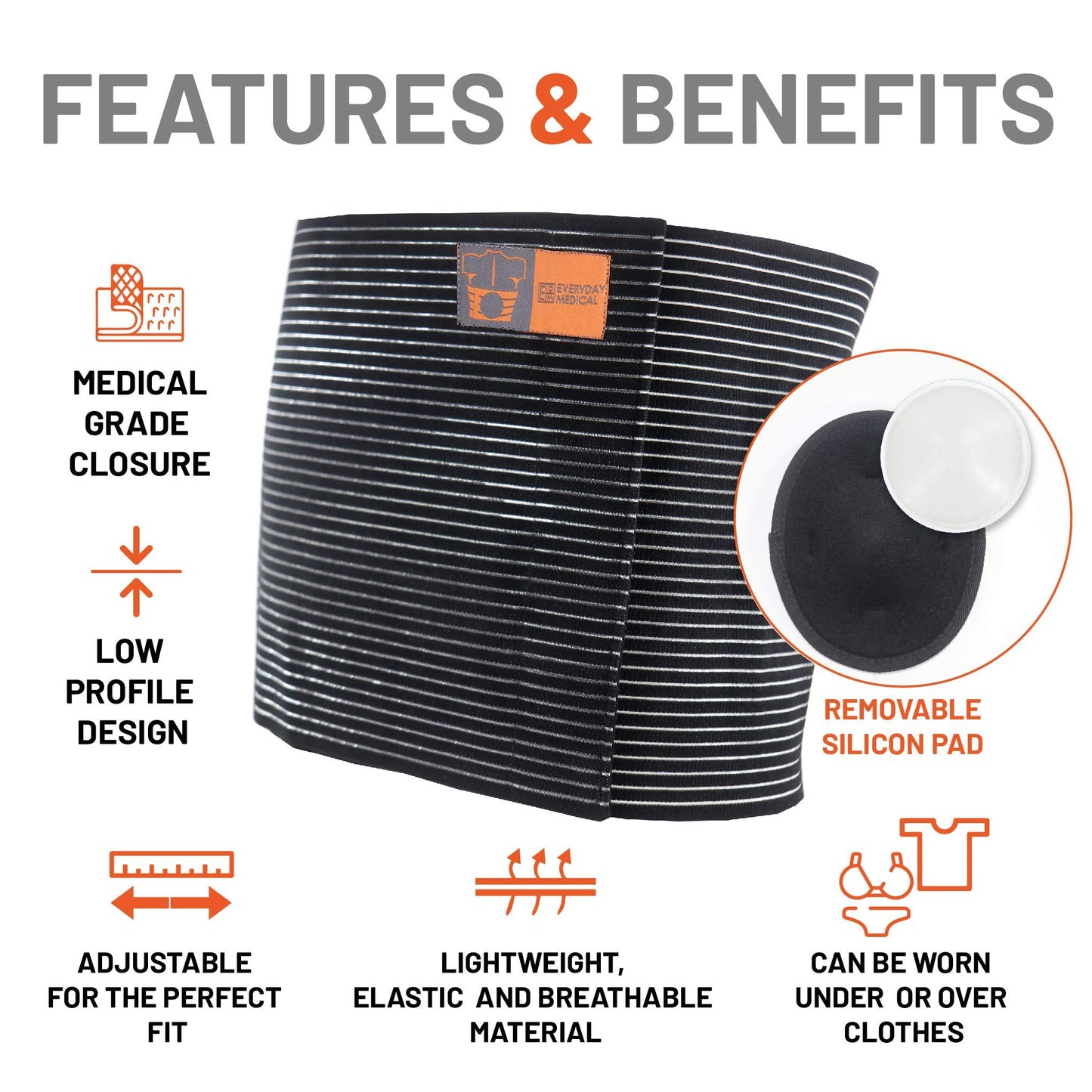 Everyday Medical Plus Size Umbilical Hernia Belt for Women | Hernia Binder for Men | Navel, Ventral & Incisional | Abdominal Support | XXL/2XL