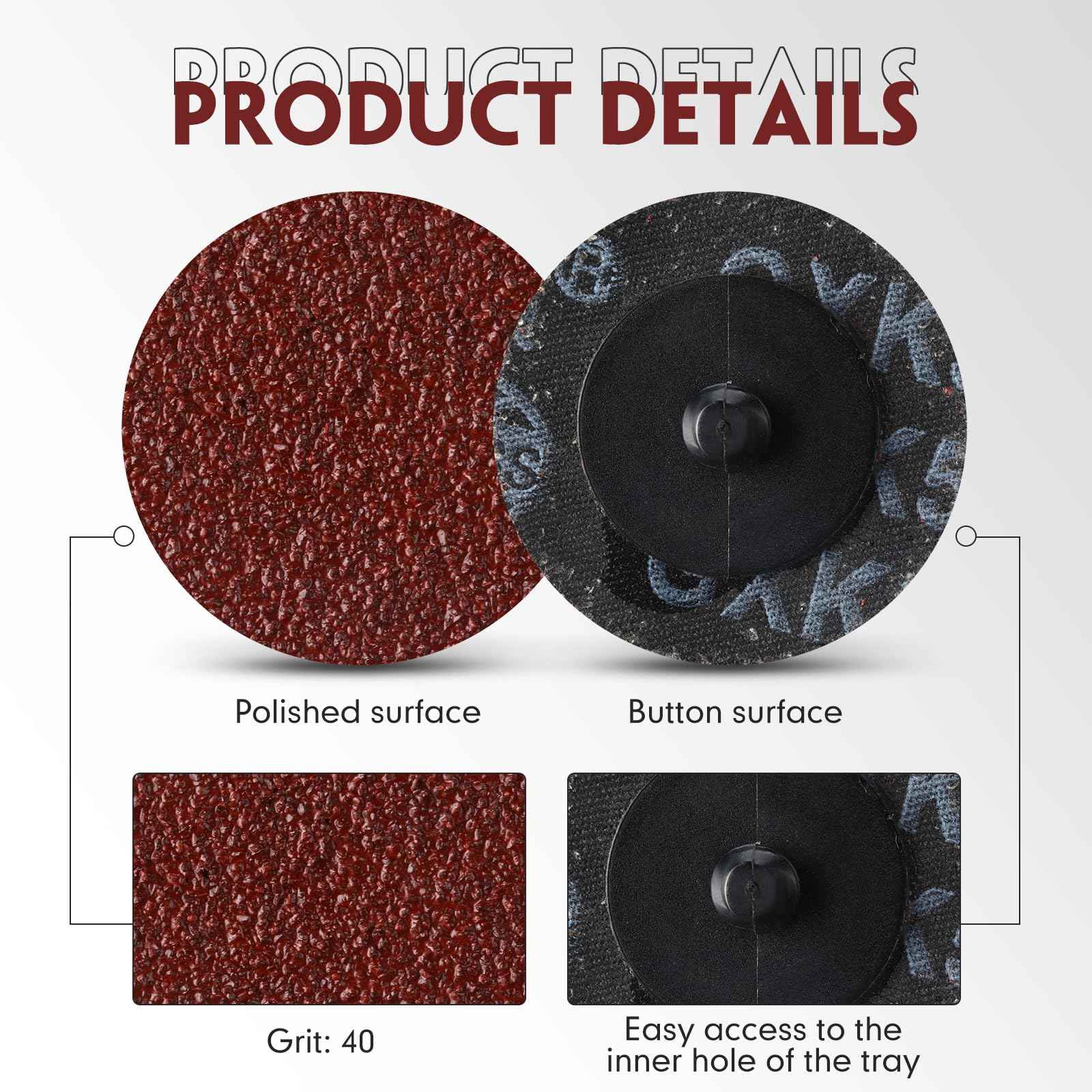 Newwiee 150 Pieces 2 Inch Sanding Discs 40 Grit Roll Lock Die Grinder Sanding Disc for Surface Prep Strip Grind Polish Finish Burr Rust Paint Removal Red