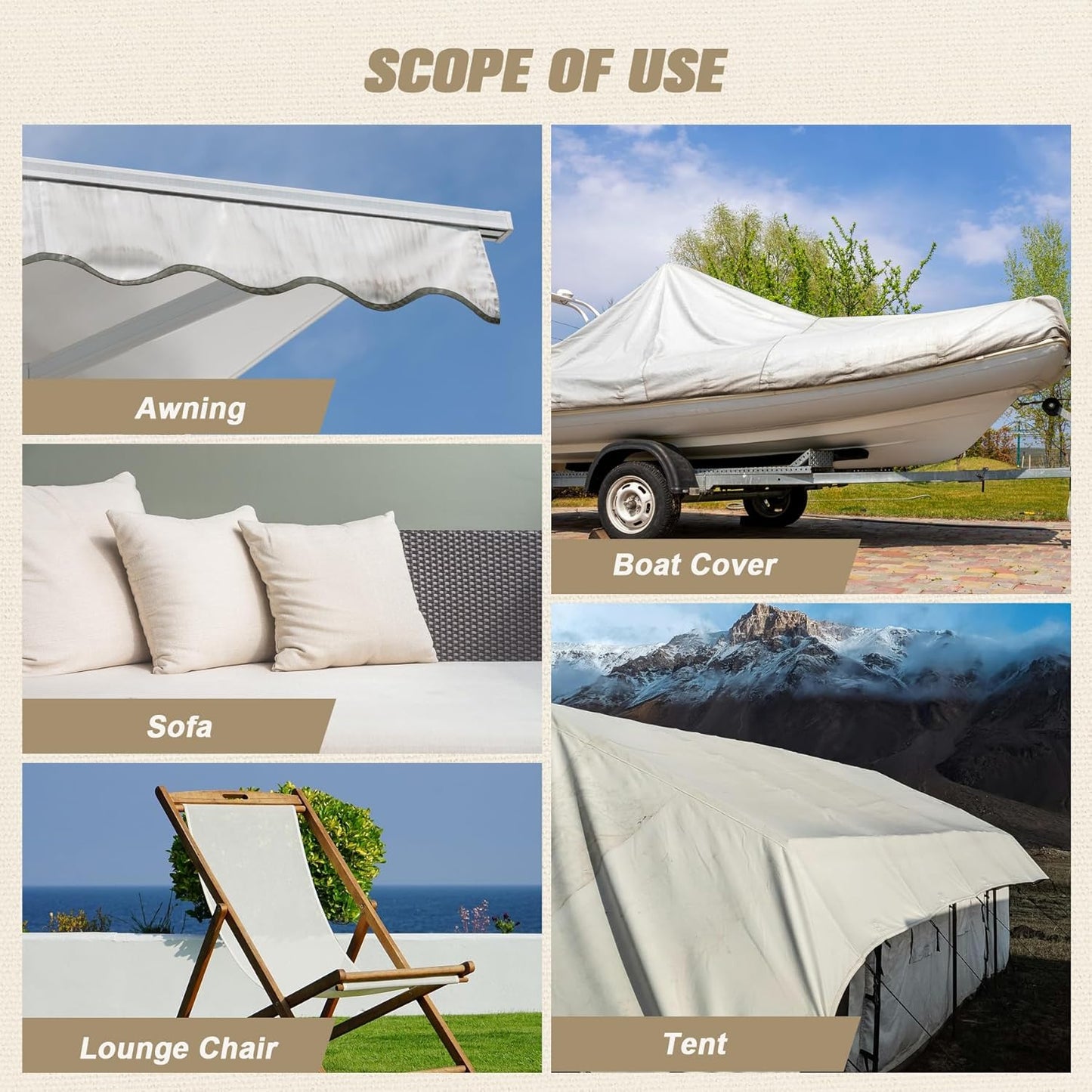 OAZ Canvas Repair Patches - Waterproof Self-Adhesive Fabric Patch Kit for Outdoor Gear | 16 x 79 Inch (White)