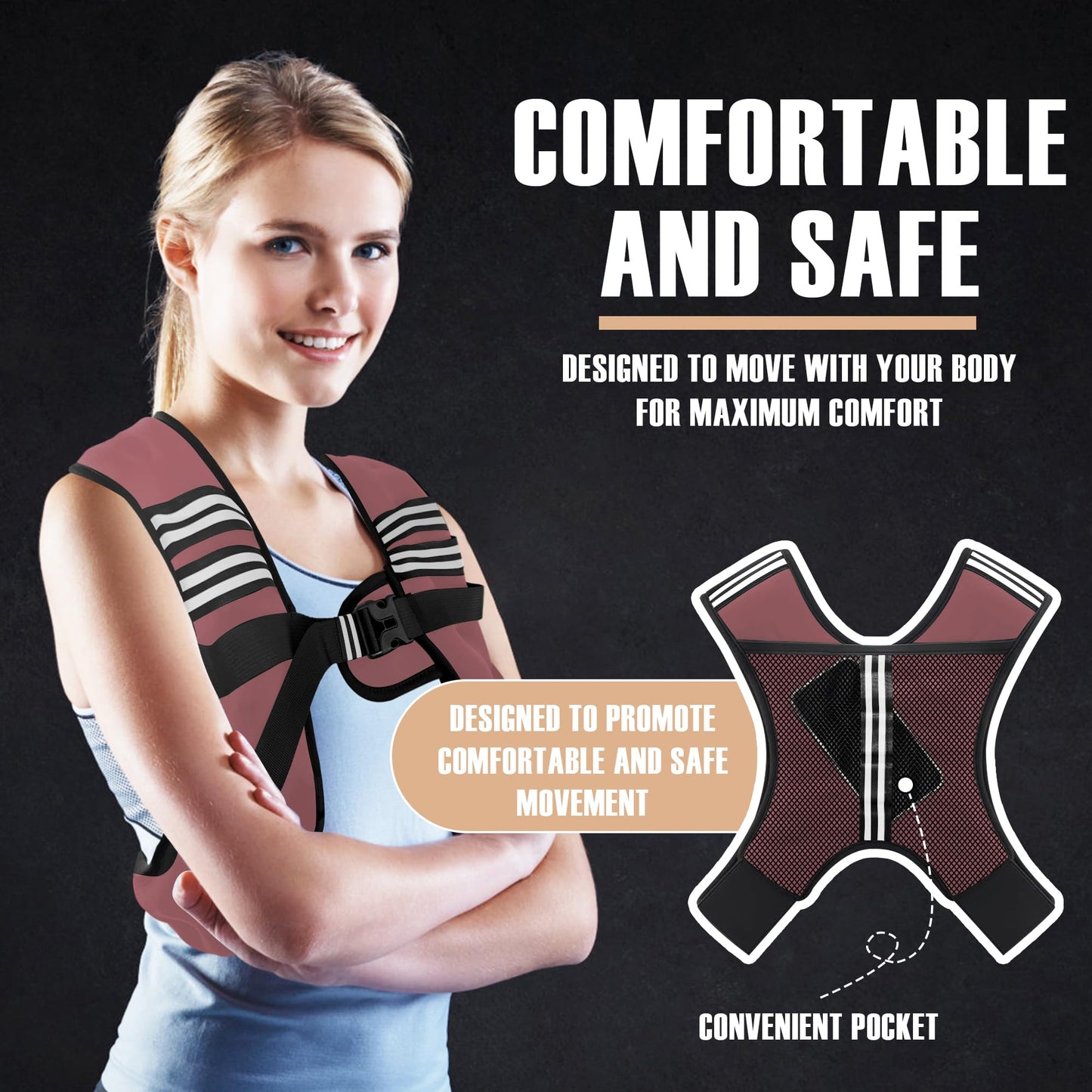 NATURELUX Weighted Vest with Reflective Stripe and Adjustable Buckle Straps, Sand Brown, 5 lbs
