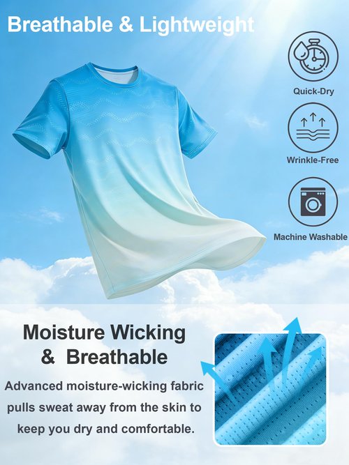 APTRO Mens Dry Fit Workout Shirts Quick Dry Gym T Shirts for Men Athletic Running Training Top Tee Moisture Wicking Lightweight Activewear - Light Blue-Green - L