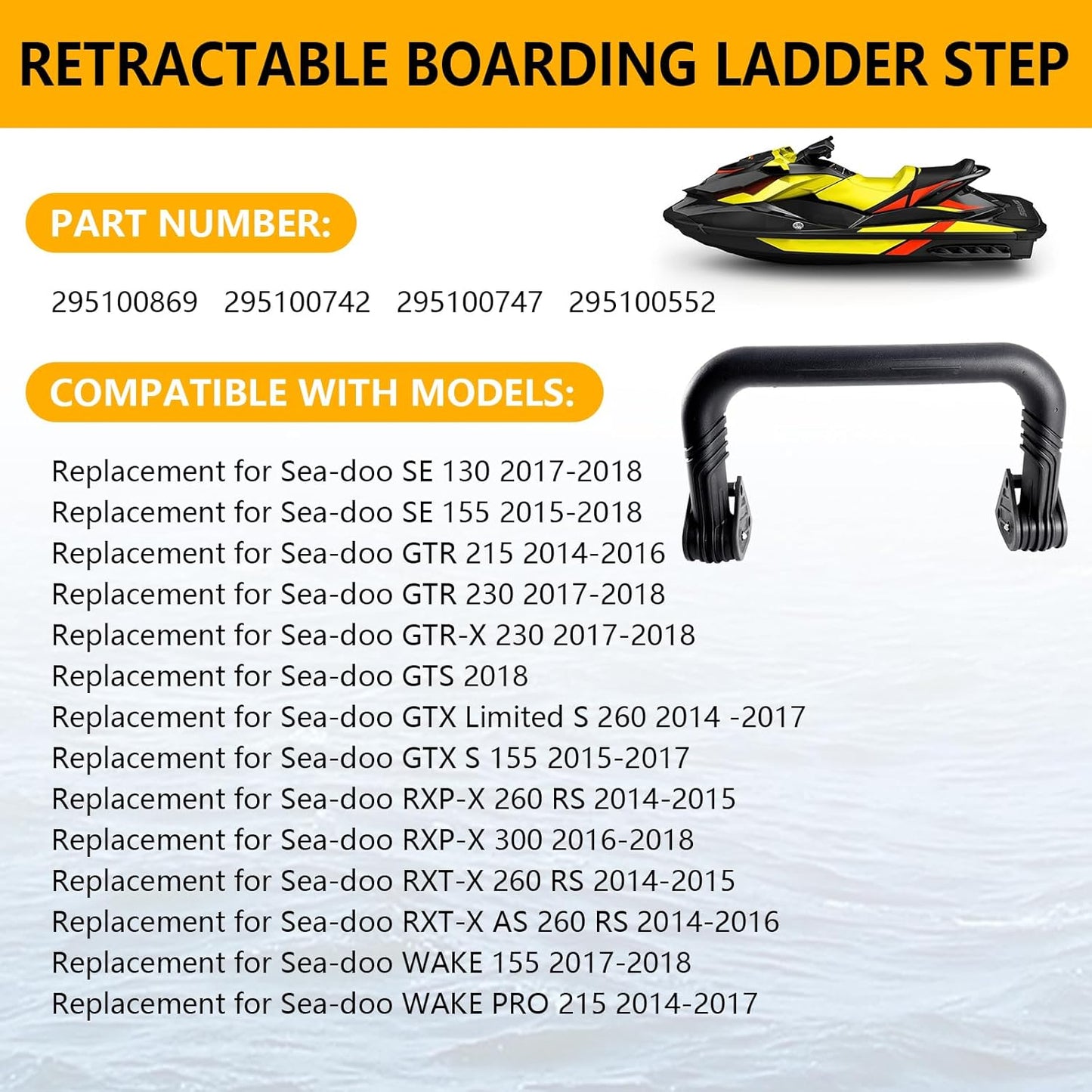 Skiennix Watercraft Reboarding Ladder - Retractable Spring-Loaded Design for Sea-Doo RXT, GTX, GTR