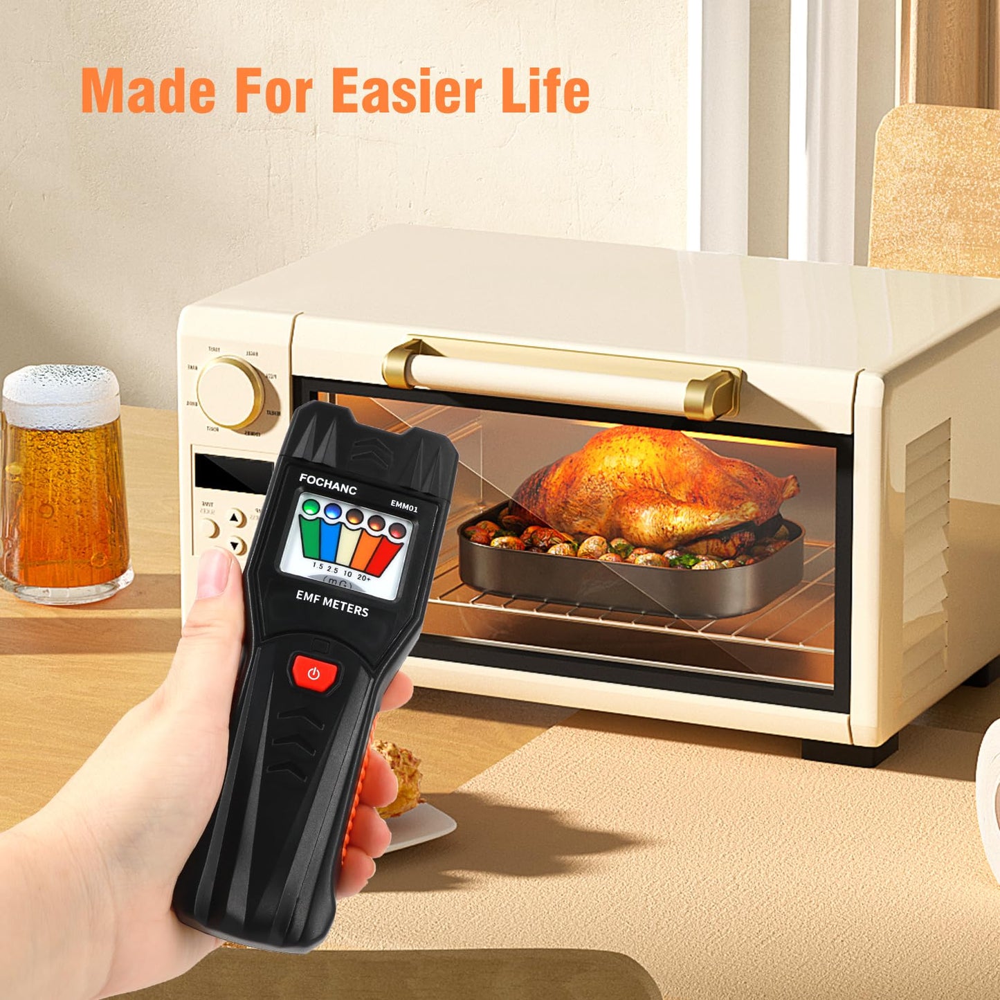 EMF Meter with 5 LED Magnetic Field Detector with On/Off Button, Fochanc Ghost Hunting Equipment Tester 50Hz-20,000Hz, for Home, Office & Outdoor Inspections, Battery Included(Black)