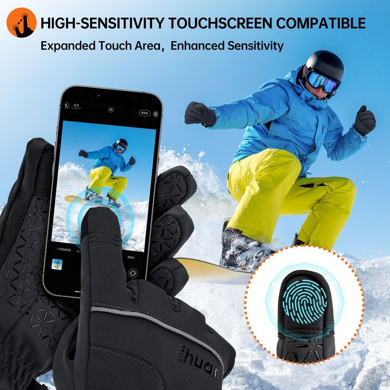 ihuan Winter Waterproof Skiing Gloves for Men & Women, Cold Weather Thermal Gloves with Touchscreen Fingers, Windproof, Snowboarding, Running, Cycling, Driving, Hiking, Motorcycling