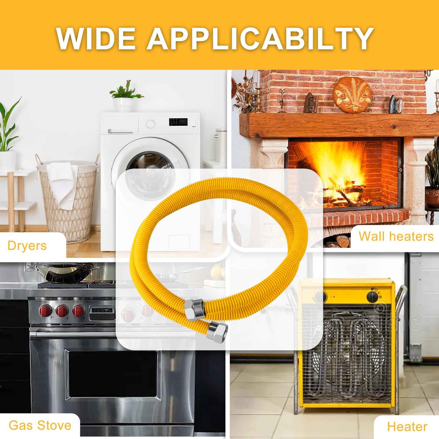 48" Flexible Gas Line Hose - Compatible with Dryer, Stove, Range & Water Heater | Stainless Steel Gas Range Connector Kit | 5/8" OD Line(1/2" ID) with 1/2" FIP & 1/2" MIP Fittings by TOMOON