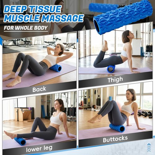 Foam Roller - High Density Deep Tissue Massager for Muscle Relief | 15-Inch Blue Patented Design