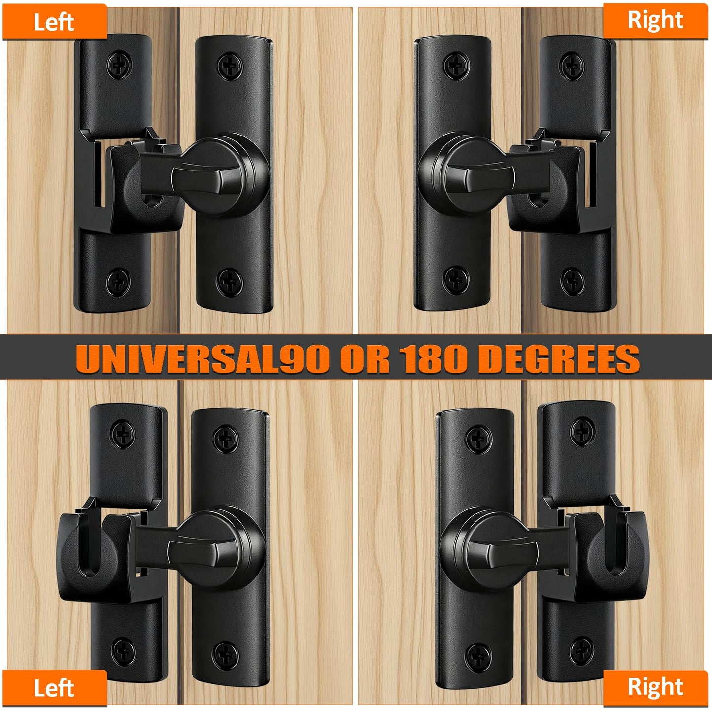 Upgraded Flip Door Latch, 90/180 Degree Heavy Duty Small Gate Lock for Safety and Privacy, Zinc Alloy Anti-Rust Latches for Barn Door, Sliding Door, Cabinet, Bathroom, Window Hardware (Black, 1PC)