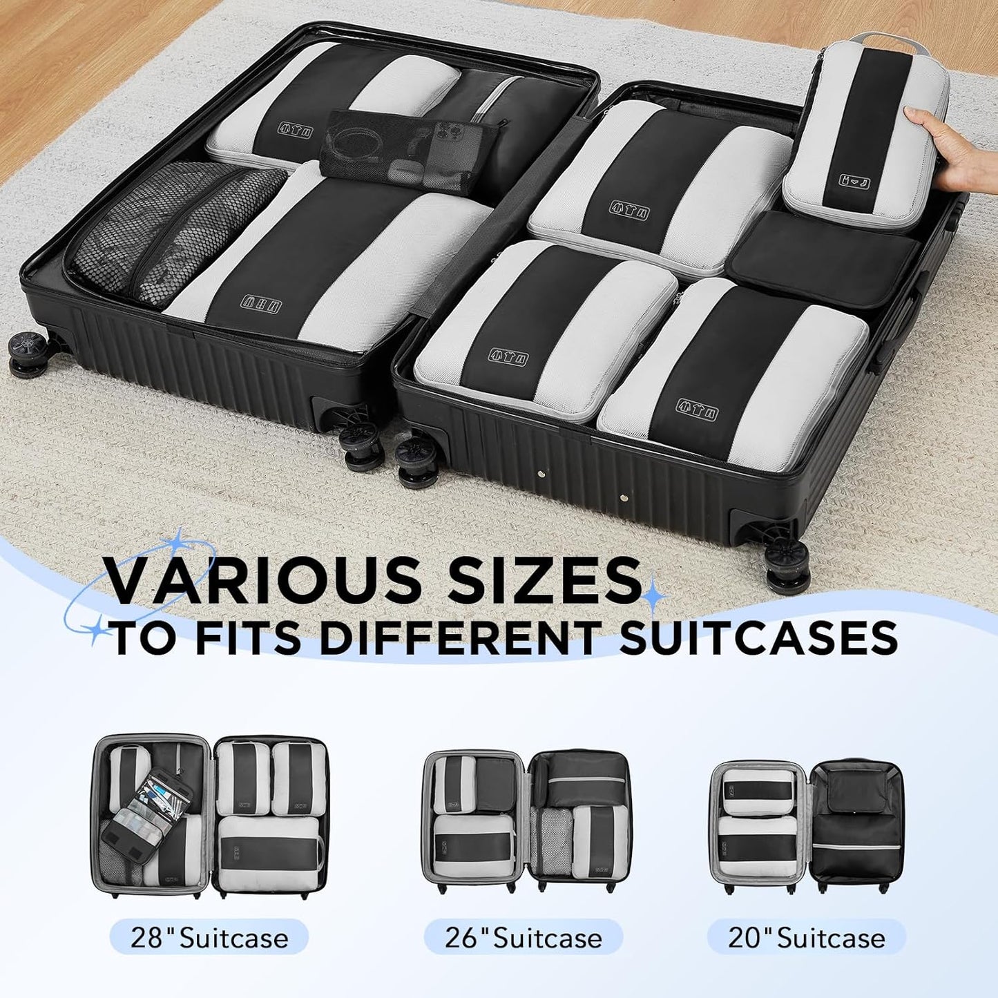 OlarHike Compression Packing Cubes - 10 Set Travel Organizer Bags for Suitcases | Black